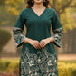 Green Pure Cotton Coord Set for Women | V-Neck Kurti with Dori Work | Ethnic Wear Set | M to 3XL