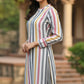 Grey Stripes Printed South-Cotton Coord Set with Straight Pants | Label Anju Kumar