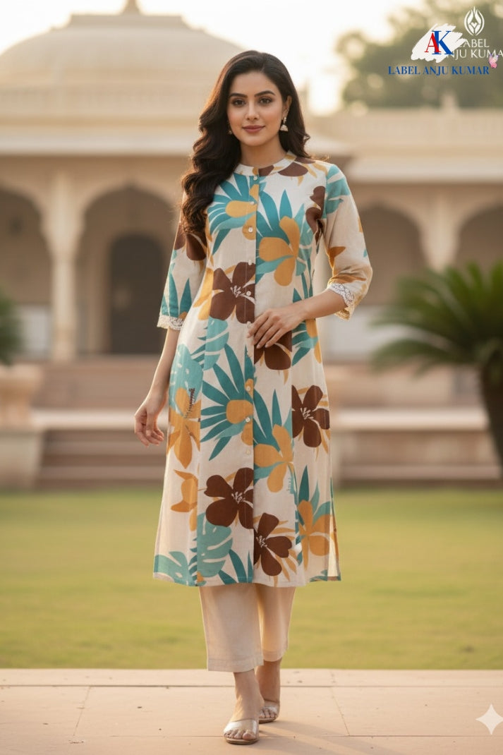 Printed A-Line Kurti with Pockets | Soft Khadi Cotton Ethnic Wear (M–5XL)