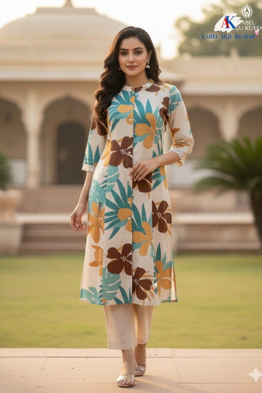 Printed A-Line Kurti with Pockets | Soft Khadi Cotton Ethnic Wear (M–5XL)