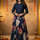 Navy Silk Printed Lehenga with Hand-Embroidered Collar Shirt – Party Wear Women’s Ethnic Outfit