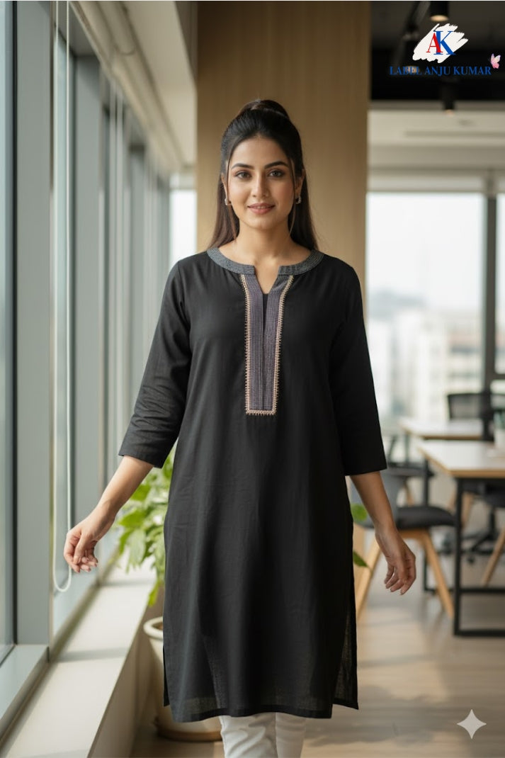 Black Pure Rayon-Cotton Short Kurti | Label Anju Kumar