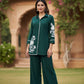 Green Cotton Lilen Coord Set with Collar Style & Thread Work | Label Anju Kumar