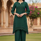 Green Cotton Lilen Coord Set with Round Neck & Lace Detailing | Label Anju Kumar