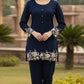 Navy Blue Woollen Coord Set with Thread Embroidery – Warm Women’s Ethnic Wear | Label Anju Kumar