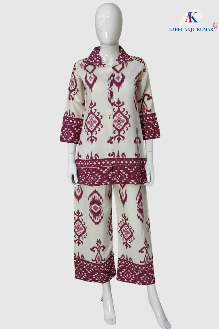 Majinta Chanderi Cotton Ikkat Print Coord Set for Women