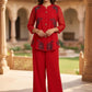 Red Georgette Coord Set with Aari Thread Work & Straight Trousers | Label Anju Kumar
