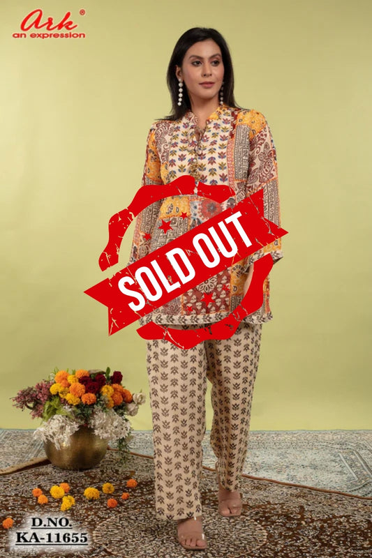 Multi-Colour Printed Semi-Organza Coord Set with Hand Embroidery | Label Anju Kumar
