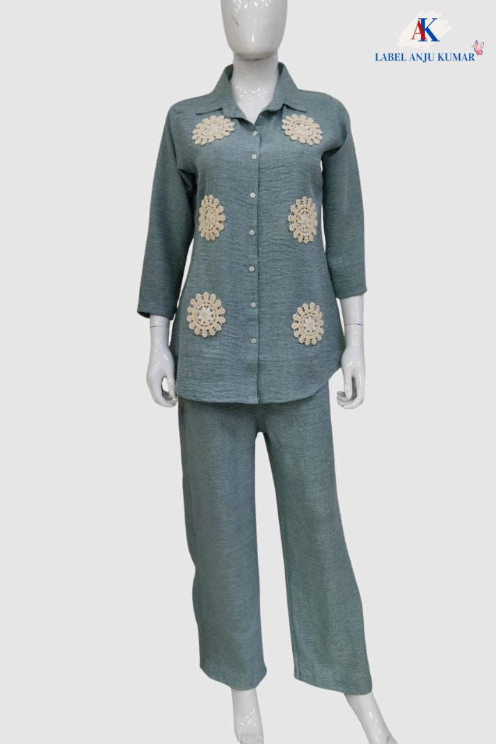 Sky Blue Premium Soft Linen Co-ord Set for Women with Straight Trousers