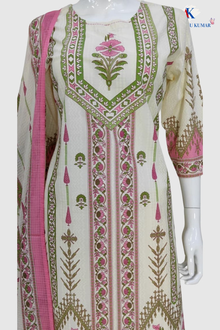 Pink Pure Cotton Hand Block Print Suit Dupatta Set