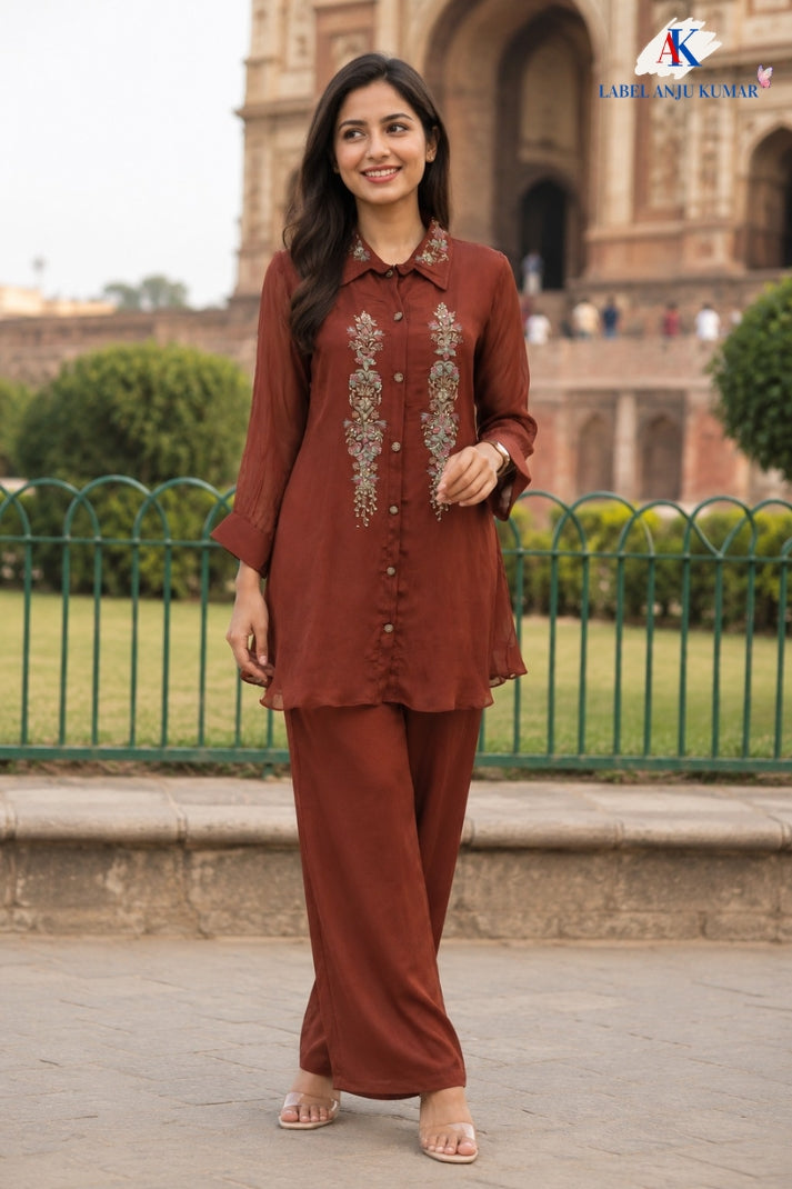 Rust Pure Chinnon Premium Semi-Formal Co-ord Set