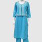 Ferozi Sky Pure Cotton Coord Set with Short Shrug & Thread Embroidery | Label Anju Kumar