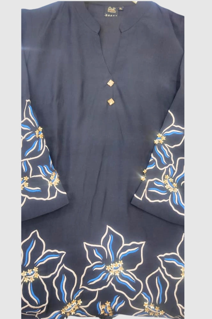 Black Pure Muslin Coord Set with Embroidery on Shirt Bottom & Sleeves | Label Anju Kumar