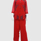 Red Georgette Coord Set with Aari Thread Work & Straight Trousers | Label Anju Kumar