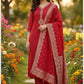 Red Silk Straight Suit Dupatta Set with Banarasi Dupatta & Hand Embroidery | Label Anju Kumar