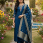 Blue Silk Straight Suit Dupatta Set with Banarasi Dupatta & Hand Embroidery | Label Anju Kumar