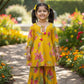 Yellow Pure Cotton Kids Anarkali + Sharara Set with Net Dupatta | Label Anju Kumar Kids