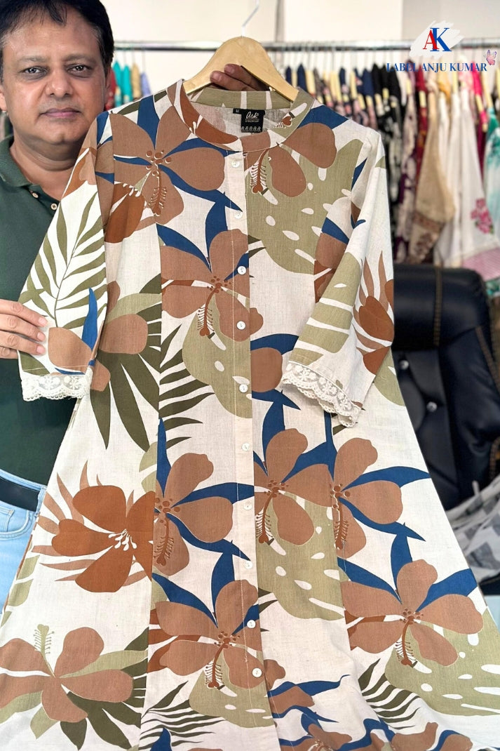 Printed A-Line Kurti with Pockets | Soft Khadi Cotton Ethnic Wear (M–5XL)