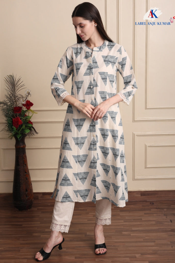 Printed A-Line Kurti with Pockets | Soft Khadi Cotton Ethnic Wear (M–5XL)