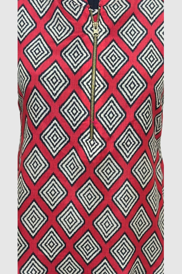 Multi-Colour Print Pure Muslin Short Kurti with Front Zip Opening | Label Anju Kumar