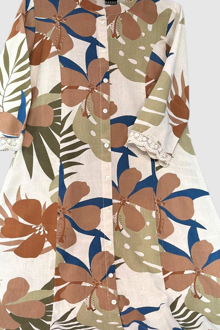 Printed A-Line Kurti with Pockets | Soft Khadi Cotton Ethnic Wear (M–5XL)