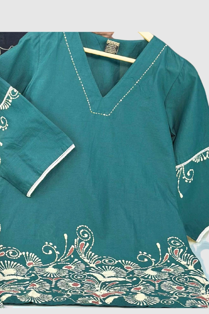 Green Pure Cotton Coord Set for Women | V-Neck Kurti with Dori Work | Ethnic Wear Set | M to 3XL
