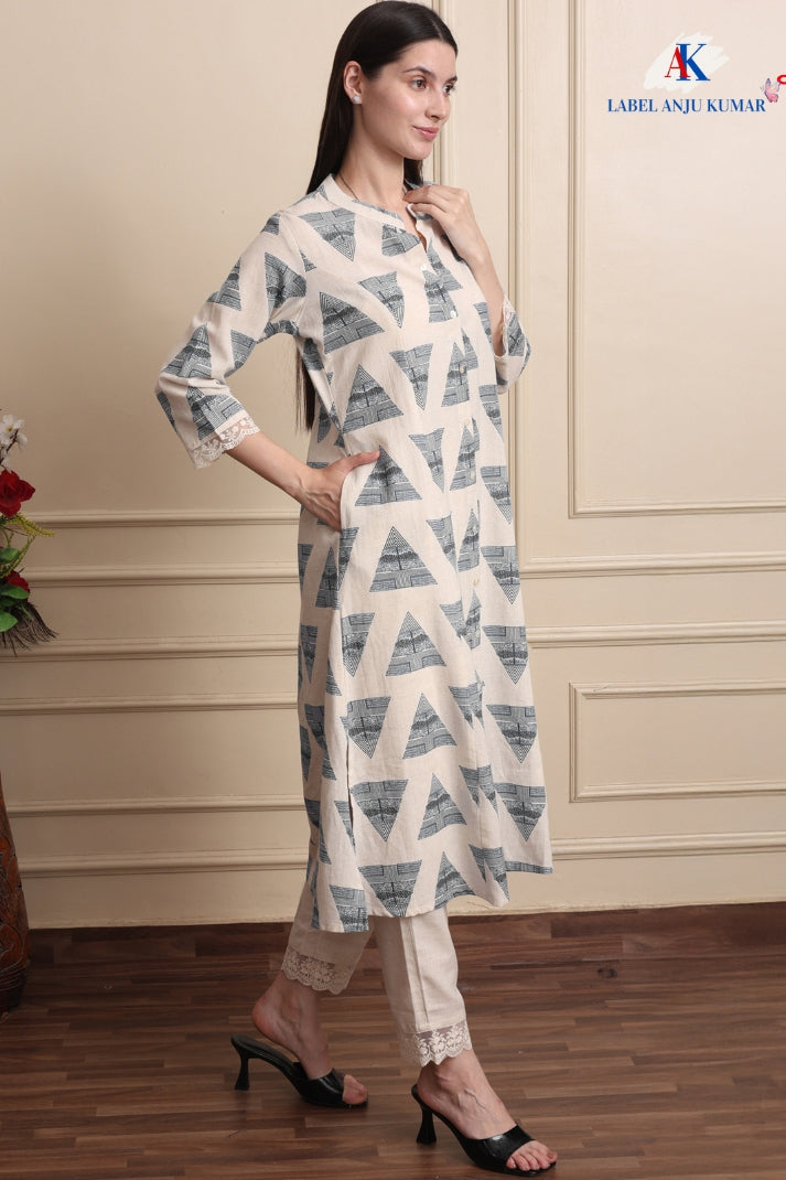Printed A-Line Kurti with Pockets | Soft Khadi Cotton Ethnic Wear (M–5XL)