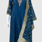 Blue Silk Straight Suit Dupatta Set with Banarasi Dupatta & Hand Embroidery | Label Anju Kumar