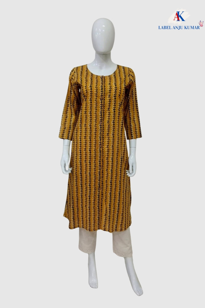 Mix Printed Cotton A-Line Kurti with Pockets & Round Neck | Label Anju Kumar
