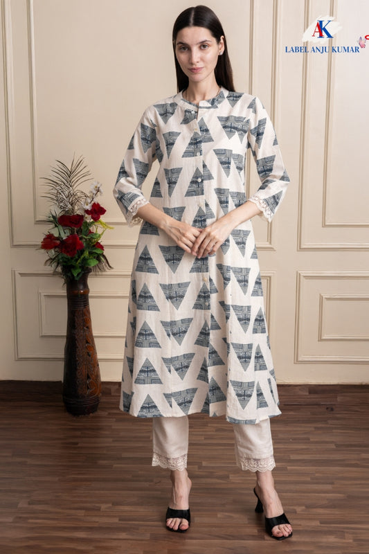 Printed A-Line Kurti with Pockets | Soft Khadi Cotton Ethnic Wear (M–5XL)