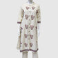 Off White Khadi Cotton A-Line Kurti with Pockets & Floral Hand Block Print | Label Anju Kumar