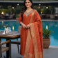 Rust Silk Straight Suit Dupatta Set with Banarasi Dupatta & Hand Embroidery | Label Anju Kumar