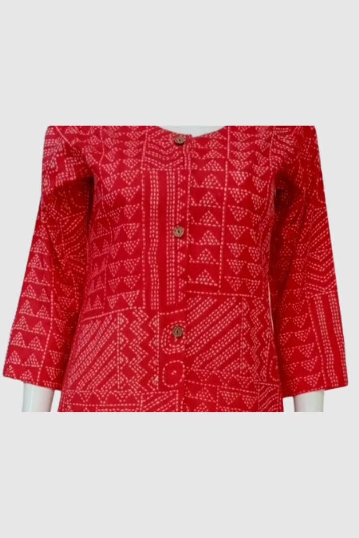 Mix Printed Cotton A-Line Kurti with Pockets & Round Neck | Label Anju Kumar