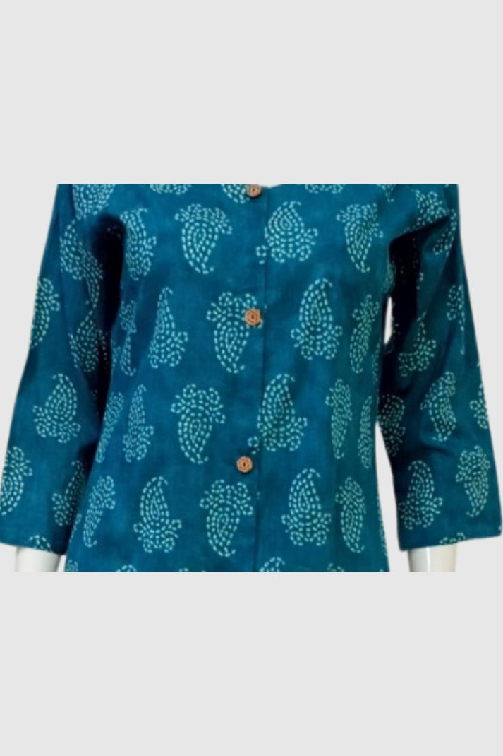 Mix Printed Cotton A-Line Kurti with Pockets & Round Neck | Label Anju Kumar