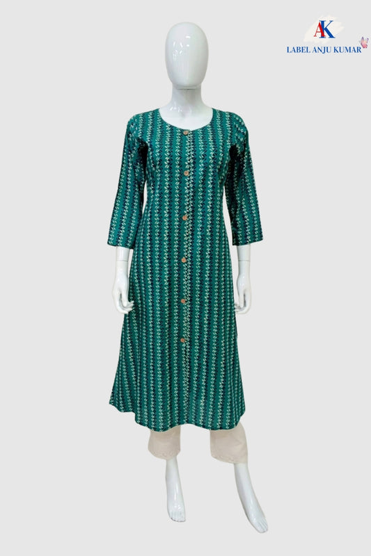 Mix Printed Cotton A-Line Kurti with Pockets & Round Neck | Label Anju Kumar
