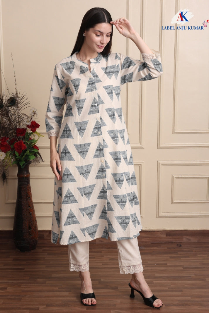 Printed A-Line Kurti with Pockets | Soft Khadi Cotton Ethnic Wear (M–5XL)