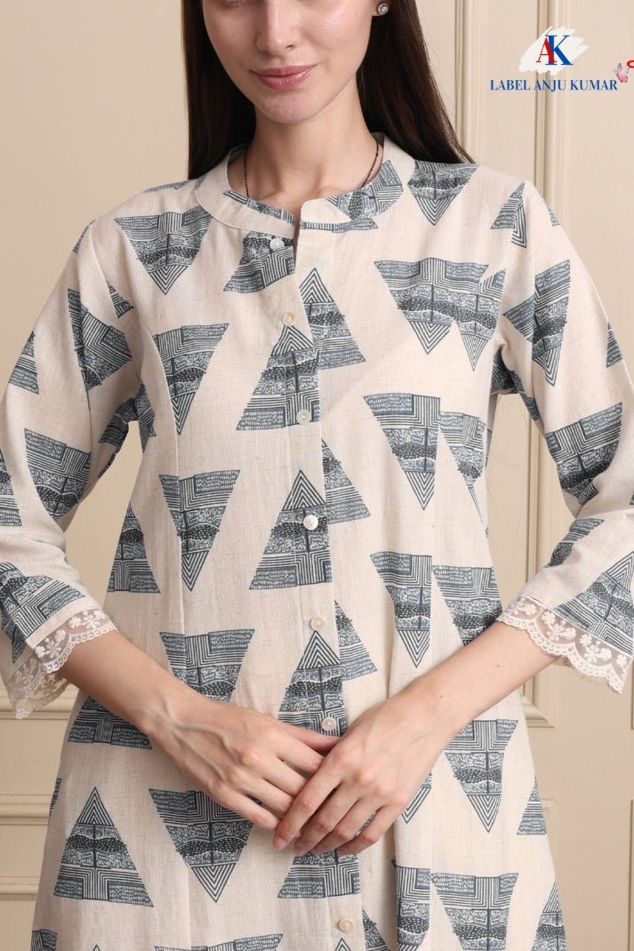 Printed A-Line Kurti with Pockets | Soft Khadi Cotton Ethnic Wear (M–5XL)