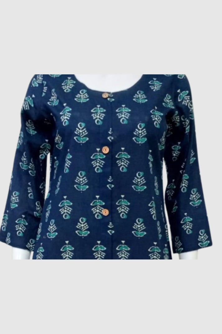 Mix Printed Cotton A-Line Kurti with Pockets & Round Neck | Label Anju Kumar