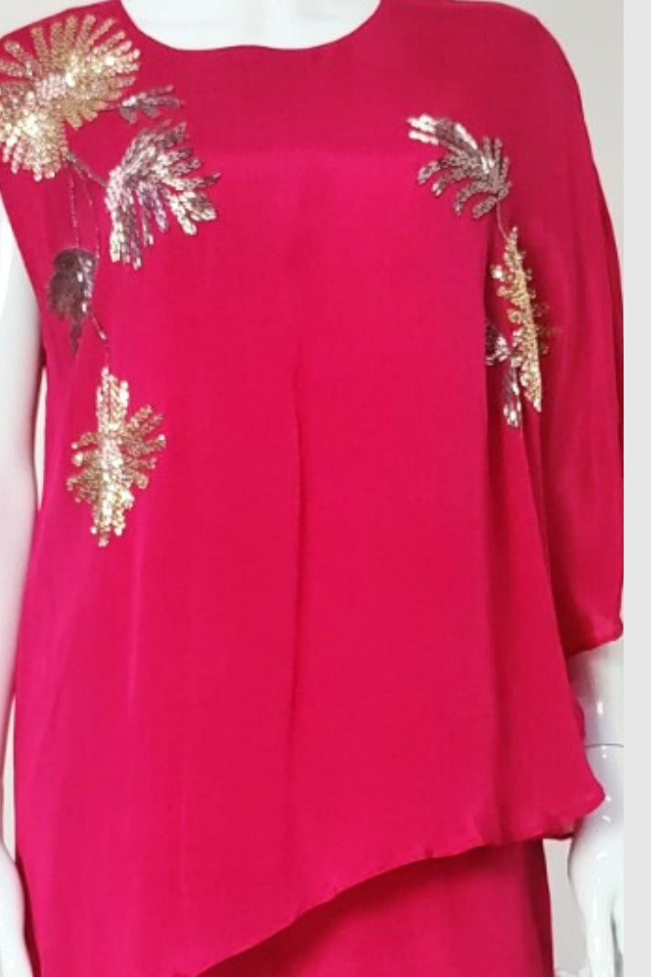 Majenta Chinon Coord Set with Hand Work & Straight Trousers | Label Anju Kumar