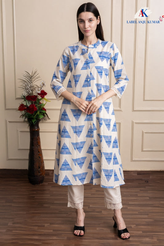 Printed A-Line Kurti with Pockets | Soft Khadi Cotton Ethnic Wear (M–5XL)