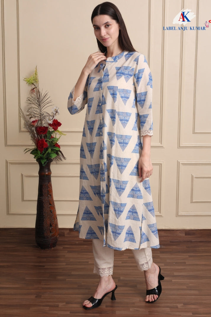 Printed A-Line Kurti with Pockets | Soft Khadi Cotton Ethnic Wear (M–5XL)
