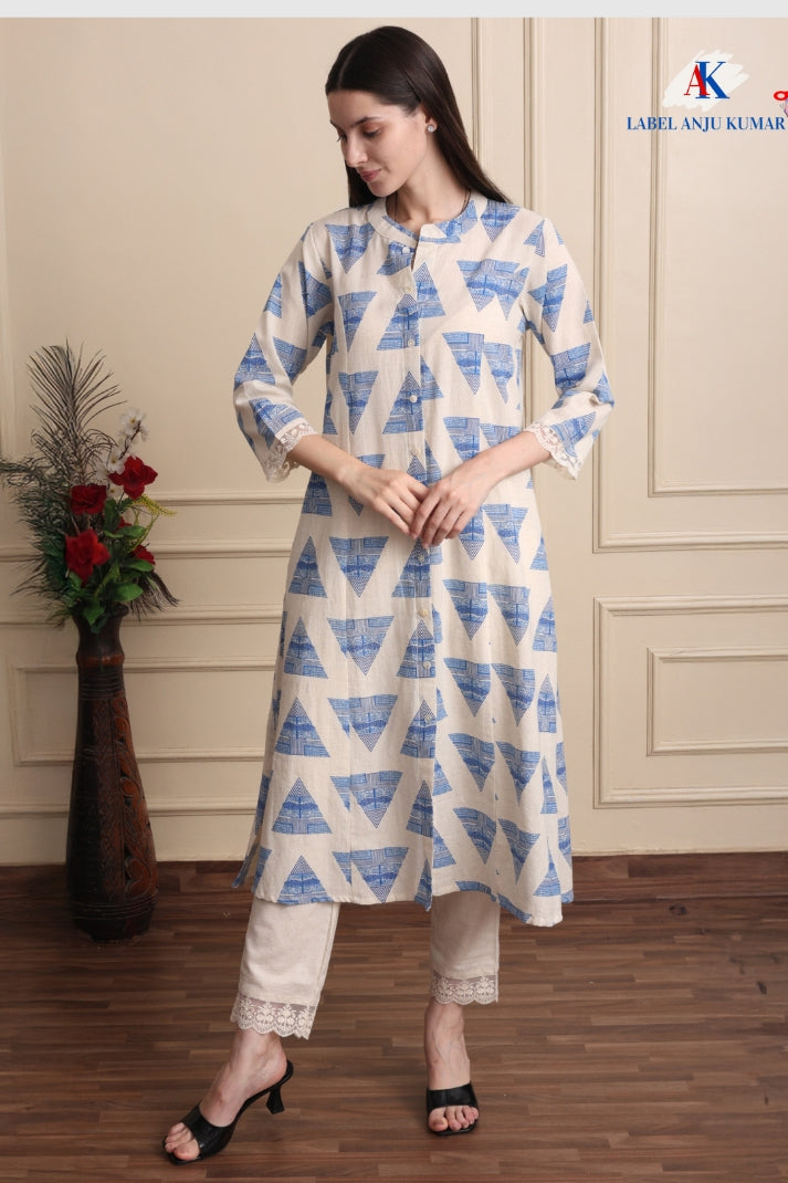 Printed A-Line Kurti with Pockets | Soft Khadi Cotton Ethnic Wear (M–5XL)
