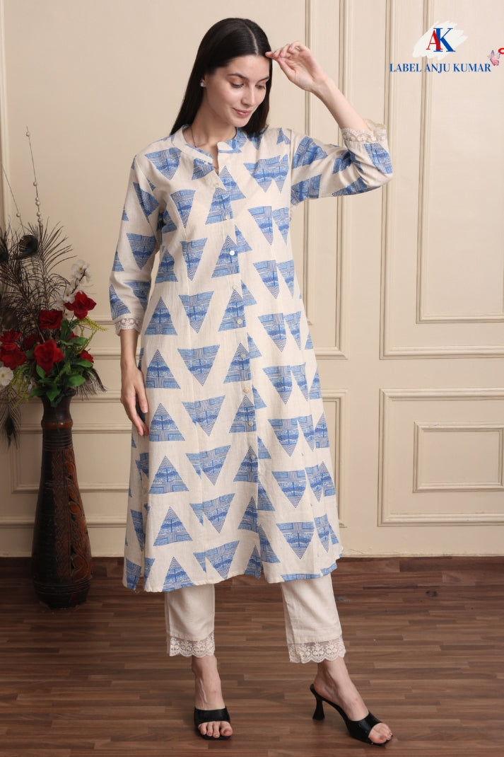 Printed A-Line Kurti with Pockets | Soft Khadi Cotton Ethnic Wear (M–5XL)