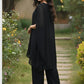 Black Chinon Kaftaan-Style Coord Set with Hand Embroidery & Straight Trousers | Label Anju Kumar