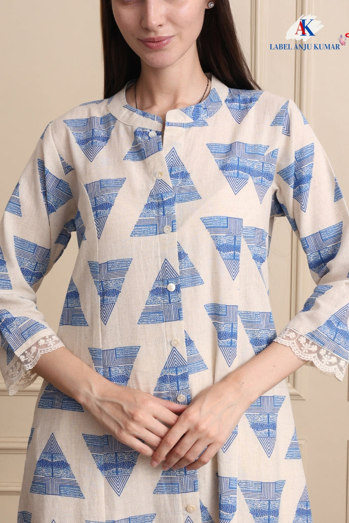 Printed A-Line Kurti with Pockets | Soft Khadi Cotton Ethnic Wear (M–5XL)