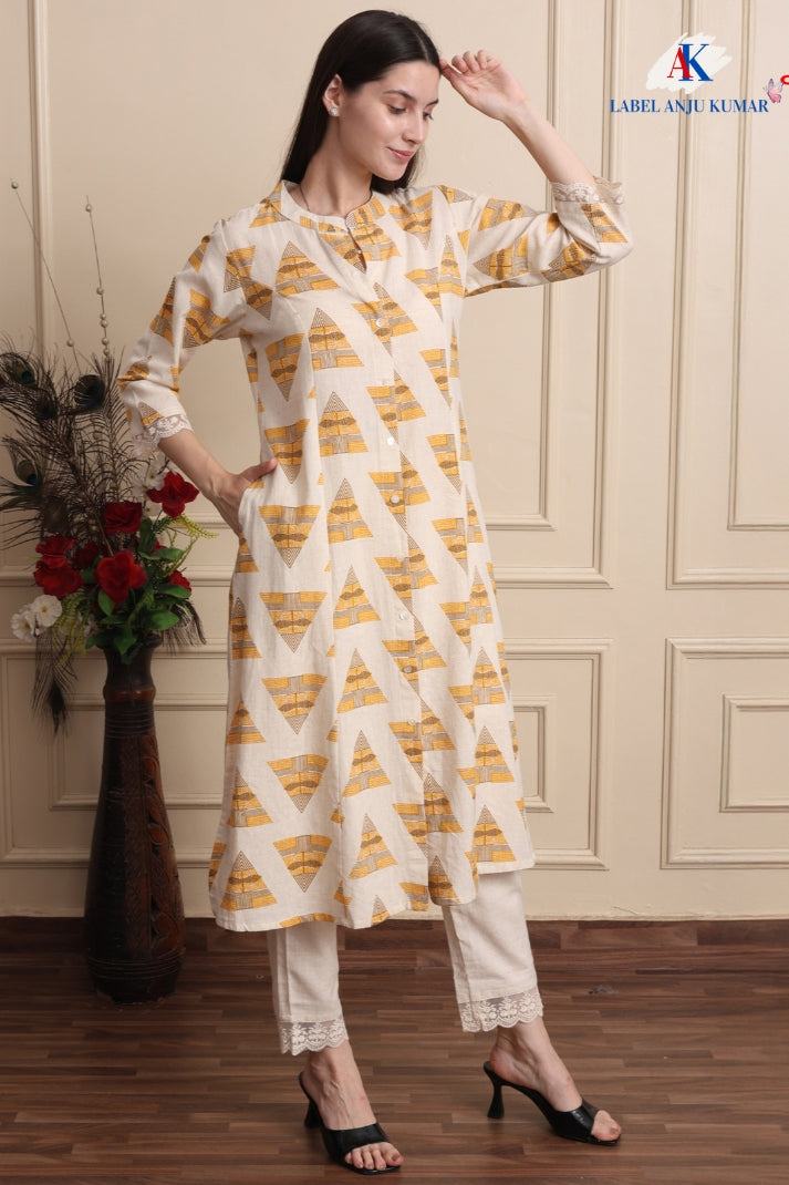 Printed A-Line Kurti with Pockets | Soft Khadi Cotton Ethnic Wear (M–5XL)