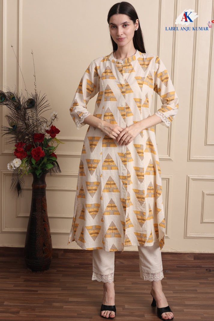Printed A-Line Kurti with Pockets | Soft Khadi Cotton Ethnic Wear (M–5XL)