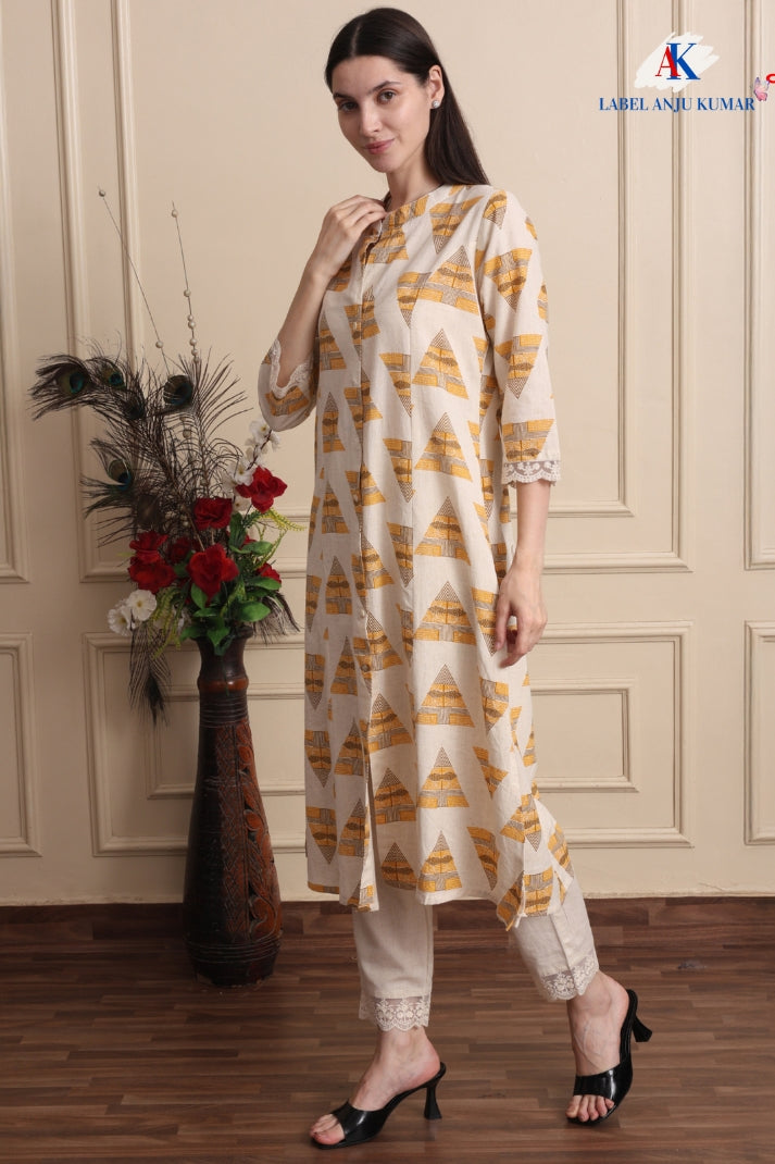 Printed A-Line Kurti with Pockets | Soft Khadi Cotton Ethnic Wear (M–5XL)