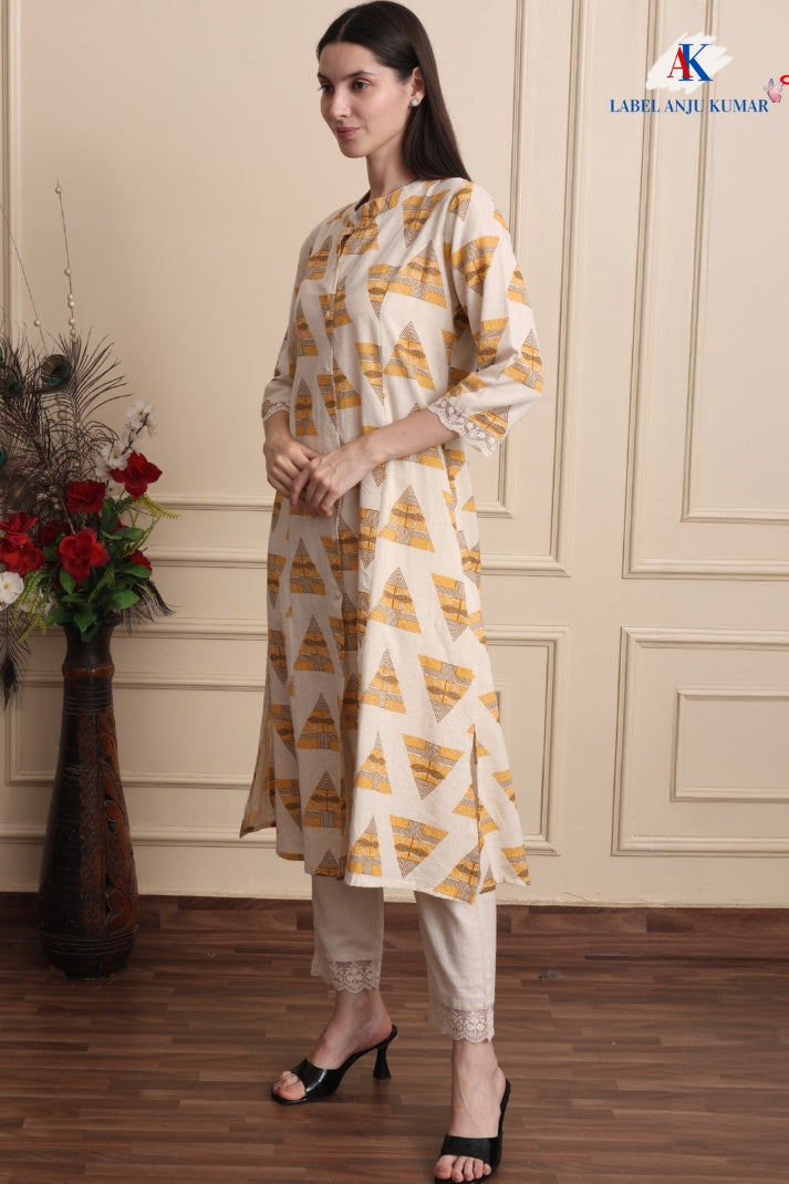 Printed A-Line Kurti with Pockets | Soft Khadi Cotton Ethnic Wear (M–5XL)