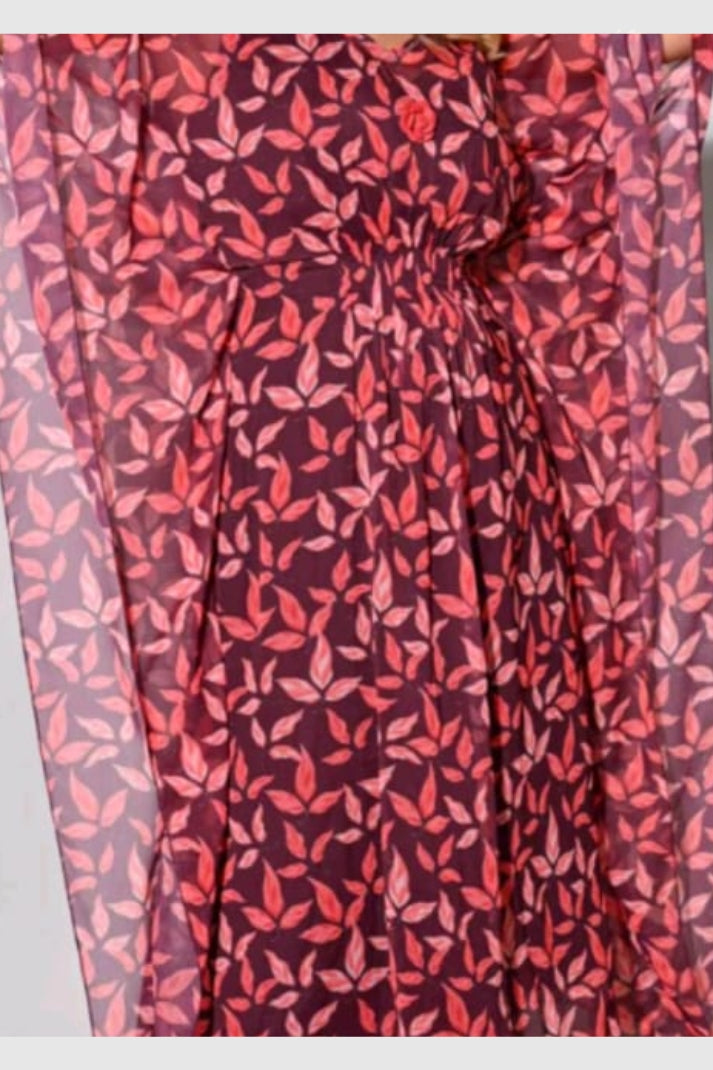 Printed Chiffon Kaftaan Set with Straight Trousers | Label Anju Kumar